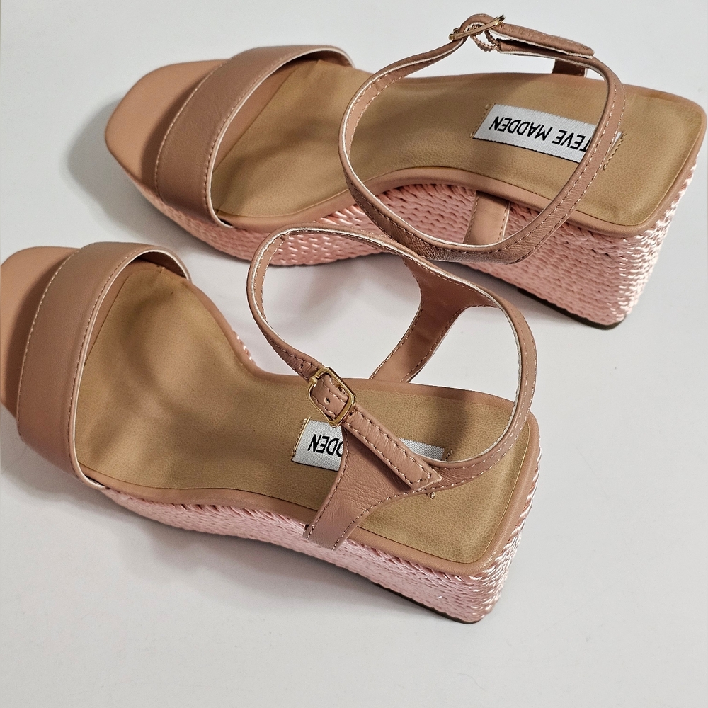 Steve Madden Tory Twist Blush Lea Leather Wedge Sandals Size 8 - Picture 11 of 13